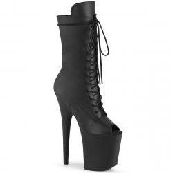 Bottine pole dance peep toe noire mate à plateforme assortie et talon 20 cm Pleaser