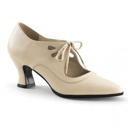 Escarpin victorien crème talon bobine à lacets | Promo taille 41