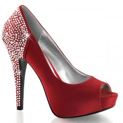 Escarpin plateforme de soirée en satin rouge et strass