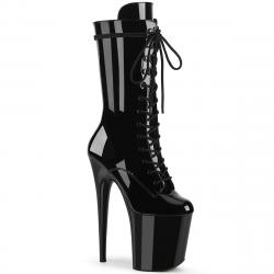 Bottine pole dance noire vernis à plateforme assortie et talon 20 cm Pleaser