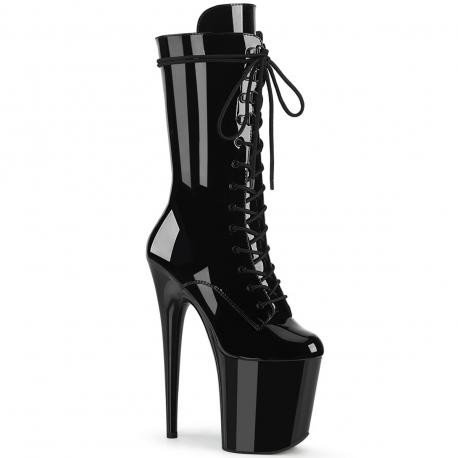Bottine pole dance noire vernis à plateforme assortie et talon 20 cm Pleaser