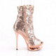 boot plateforme sexy à talon aiguille 15 cm bout ouvert à sequins rose gold et strass