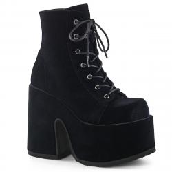 Bottines gothique velours noir à gros talon chunky et plateforme à lacets | DemoniaCult femme