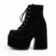 chaussure gothique velours noir à gros talon chunky et plateforme à lacets | DemoniaCult femme