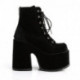 chaussure goth velours noir à gros talon chunky et plateforme à lacets | DemoniaCult femme