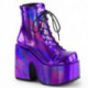 Bottine gothique violet iridescent à gros talon chunky et plateforme à lacets | DemoniaCult femme