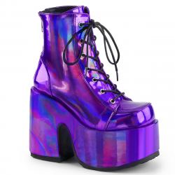 Bottine gothique violet iridescent à gros talon chunky et plateforme à lacets | DemoniaCult femme