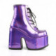 Bottine gothique violet iridescent à gros talon chunky et plateforme à lacets | DemoniaCult femme