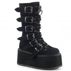 Bottes gothique femme / homme en velours noir avec fermeture multi-sangles et clous DemoniaCult