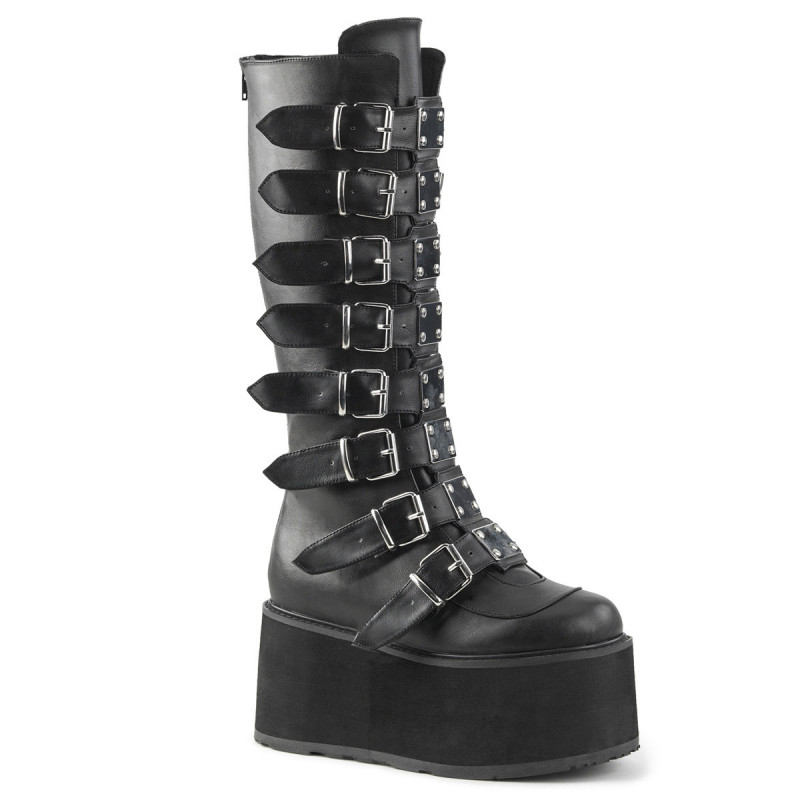 Chaussure gothique DemoniaCult noire a plateforme avec 8 sangles homme femme