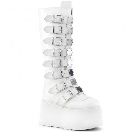 Botte gothique blanche compensée DemoniaCult à boucles et zip arrière