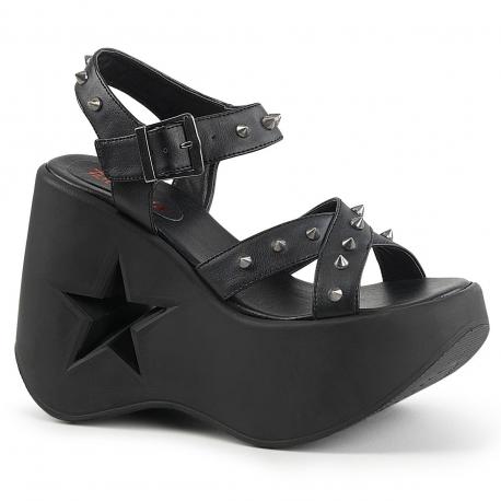 Sandale gothique noire pour femme avec semelle compensée et brides cloutées