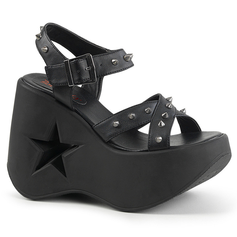 Chaussure gothique d'été noire pour femme avec semelle compensée et brides  cloutées