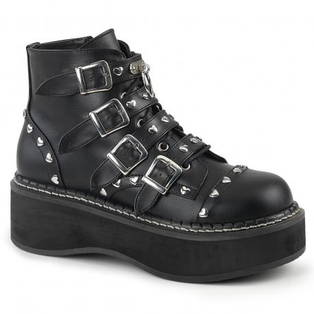 Boots gothique noires à semelle compensée à rivets cœur | DemoniaCult femme