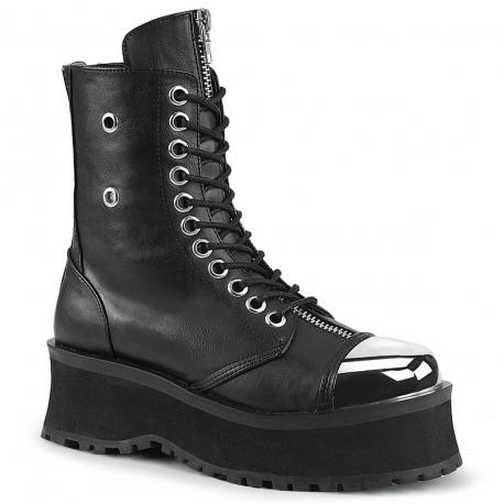 Bottes gothique noires à lacet avec coque chromée apparente et zip arrière DemoniaCult