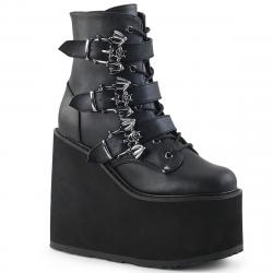 Bottines Plateforme Gothiques Noires à Boucles Chauve-Souris Demonia