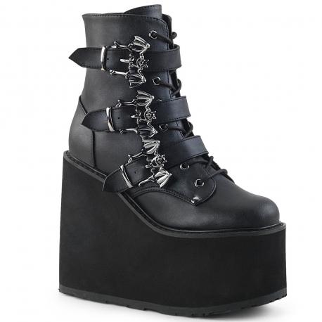Bottines Plateforme Gothiques Noires à Boucles Chauve-Souris Demonia
