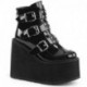 Bottines low boots gothique noires vernis triple boucles femme Demonia Cult