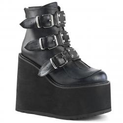 Bottine low boots gothique compensée noire triple boucles DemoniaCult femme