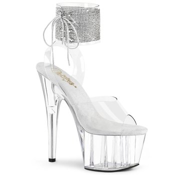 Sandale pole exotic transparente argentée à strass – talon 18 cm
