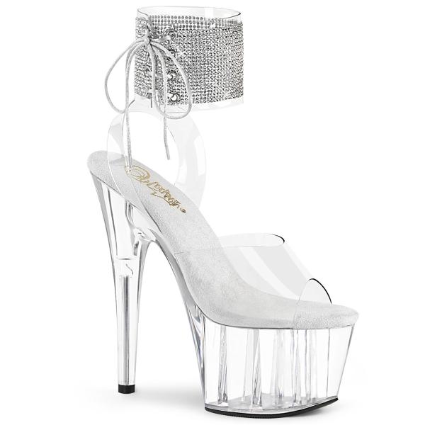 Sandale pole exotic transparente argentée à strass – talon 18 cm