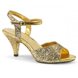 Sandale dorée à paillettes petit talon