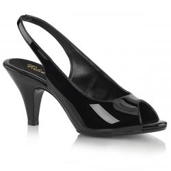 Escarpin talon moyen noir vernis à bride arrière et bout ouvert