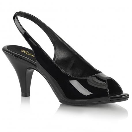 Escarpin talon moyen noir vernis à bride arrière et bout ouvert