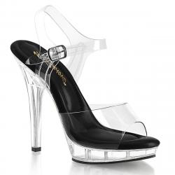 Sandale plateforme plexi transparente et noire , peep toe et bride cheville