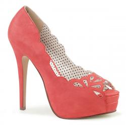 Escarpin pin up rose corail à plateforme et bout ouvert