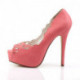 Chaussure pin up rose corail à plateforme et bout ouvert