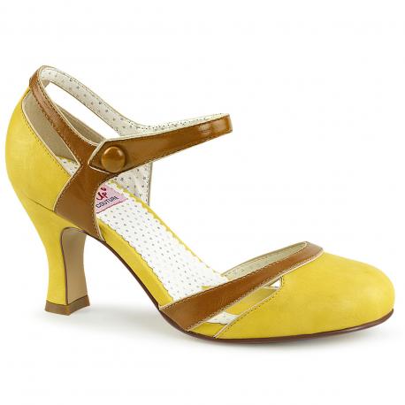 chaussure pin up ouverte bicolore jaune / marron