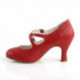 Chaussure escarpin vintage pin up rouge style Mary Jane double bride croisée avec bout rond fleuri et talon bobine