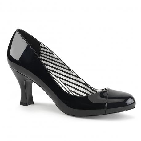 Escarpin noir vernis à talon bobine 7 cm et bout rond 