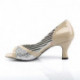 Escarpin beige à paillette avec talon bobine 7 cm et bout ouvert grande taille