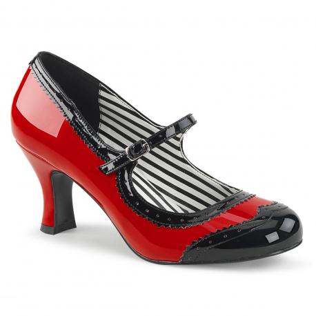 Chaussure pin up bicolore rouge - noir vernis à talon bobine