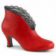 Bottine à talon bobine 7 cm rouge avec liseré de dentelle noire