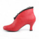 Bottine à talon bobine vintage rouge avec liseré de dentelle noire