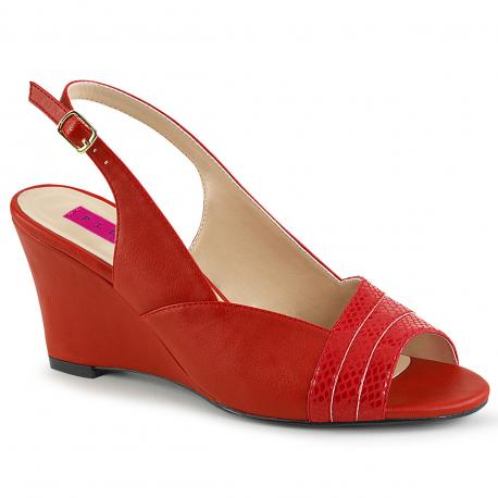 Sandales compensées rouge à bout ouvert KIMBERLY-01SP grande taille du 39 au 46