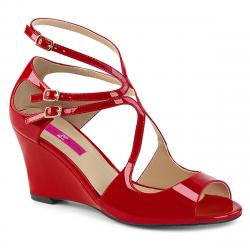Sandales compensées rouges vernies brillantes à 3 brides