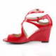 Sandale Rouge Vernie à Talon Compensé et Brides Sexy