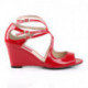 Sandale Rouge Vernie à Talon Compensé et Brides Sexy