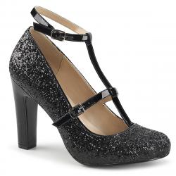 Escarpin noir à paillettes haut talon carré grande taille