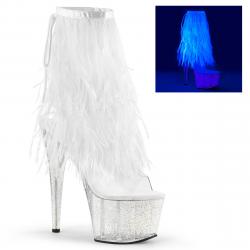Chaussure pole dance ouverte à franges blanche avec franges de plumes à talon aiguille | Adore