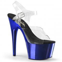 Sandale pole dance transparente à plateforme bleue chromée et talon 18 cm Pleaser