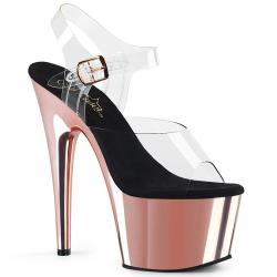 Sandale pole dance transparente à plateforme rosegold chromée et talon 18 cm ADO708/C/ROGLDCH