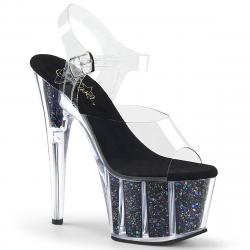 chaussure pole dance transparente à paillettes noire ADO708CG | barre / sol