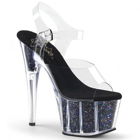 chaussure pole dance transparente à paillettes noire ADO708CG | barre / sol