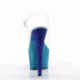 Sandale pole dance à plateforme bleue pailletée et brides transparentes
