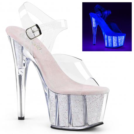 Sandale Pole Dance transparente à plateforme opale et talon 18 cm | ADO708UVG